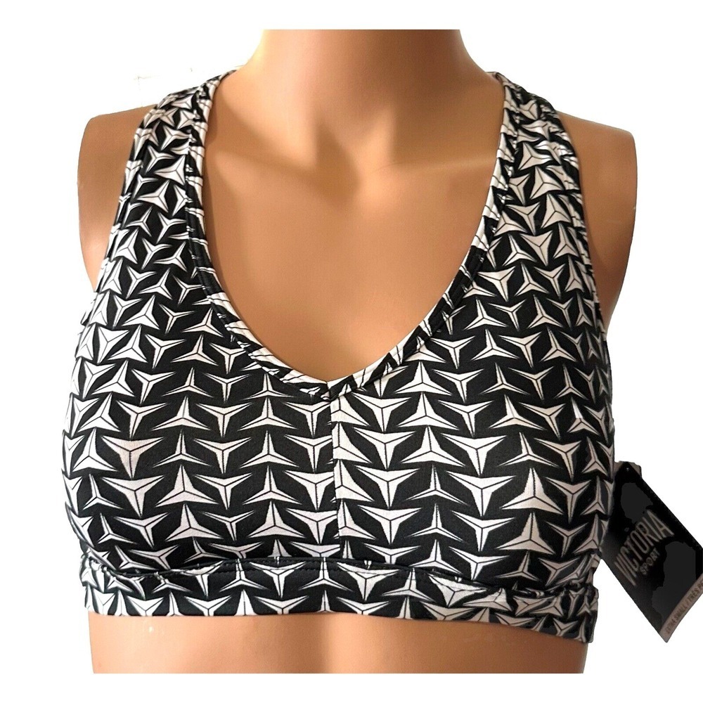 Victoria's Secret Sport Bra Women XS Strappy Black White Removable Pads